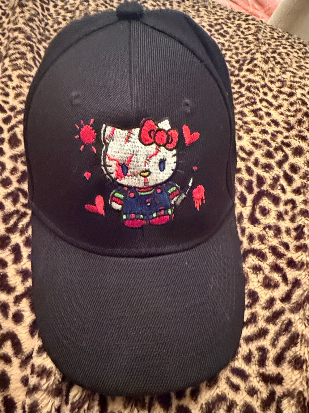 Black Hello Kitty Horror Cap Embroidered